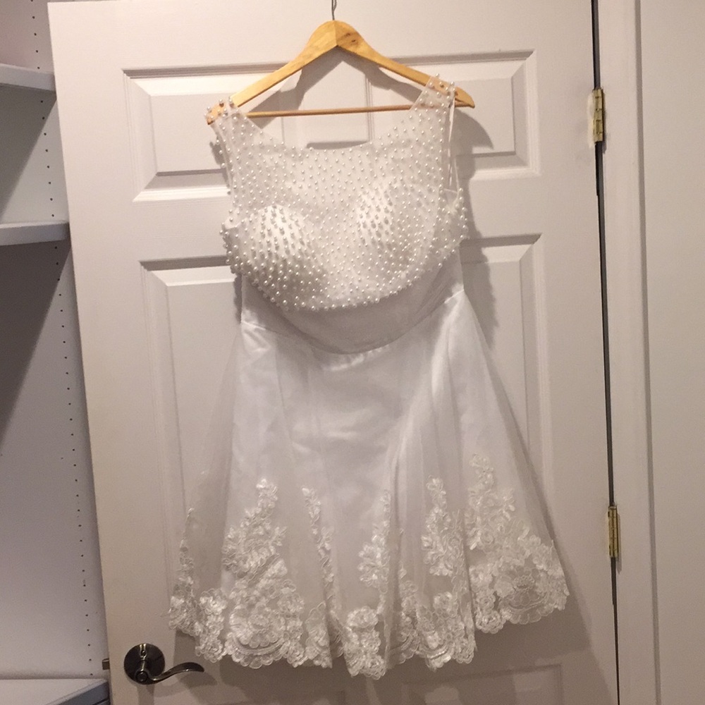 white prom dress with beautiful lacing & beading